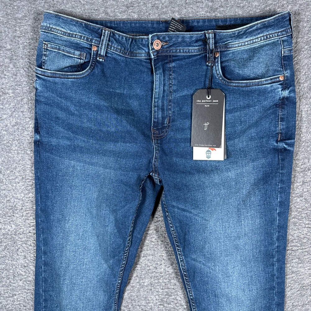 NEW Perfect Jeans NYC Mens 38x30 Slim Fit Admiral Blue Stretch Denim MSRP $120
